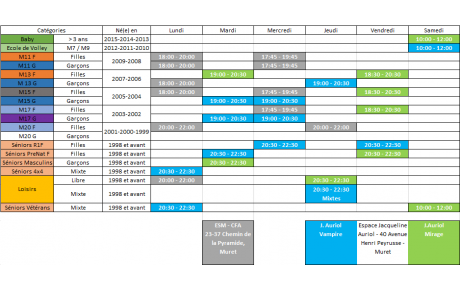 Saison 2018-2019 - Créneaux Horaires
