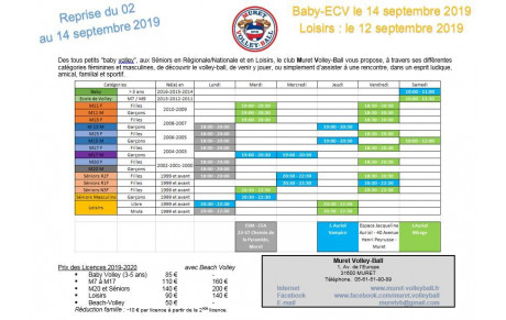 Loisirs : reprise des entrainements - 12/09/2019 à 20h30 - Gymnase Mirage
