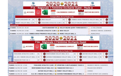 Calendriers R1F et R2F de la Saison 2020-2021